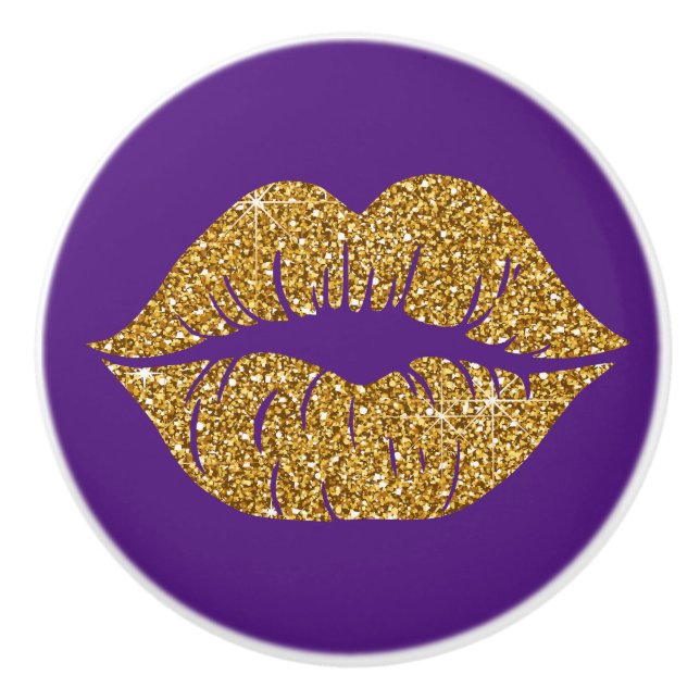 Bouton De Porte En Céramique Glam Gold Parties scintillant Lips tendance Sparkl (Devant)