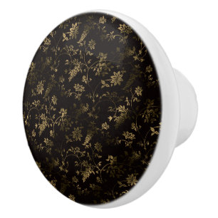 Bouton De Porte En Céramique Glam or feuille motif brun