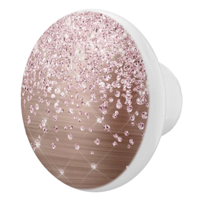 Bouton De Porte En Céramique Glam Rose Rose Gold Parties scintillant Diamond Co (Droite)