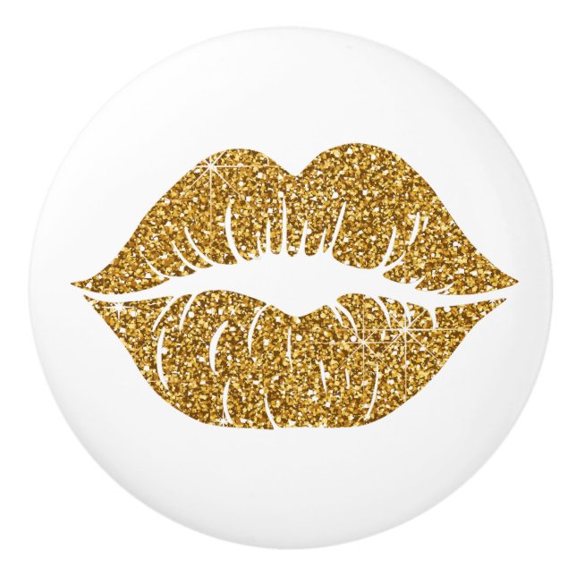 Bouton De Porte En Céramique Glam White Gold Parties scintillant Lips tendance  (Devant)