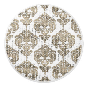 Bouton De Porte En Céramique Glamor Rustique Burlap Royal Damask Chic Moderne