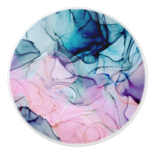 Bouton De Porte En Céramique Glamour Moderne Rose Violet Turquoise Éthéré Encre