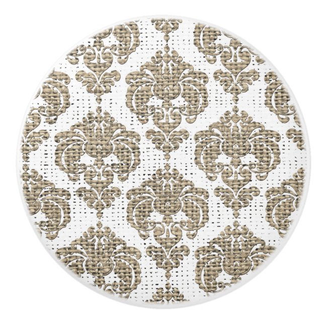 Bouton De Porte En Céramique Glamour Rustique Toile Burlap Royale Chic Moderne (Devant)