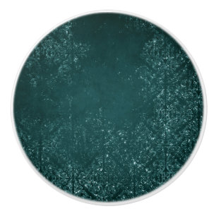 Bouton De Porte En Céramique Glimmery Turquoise Grunge   Riche verre vert foncé