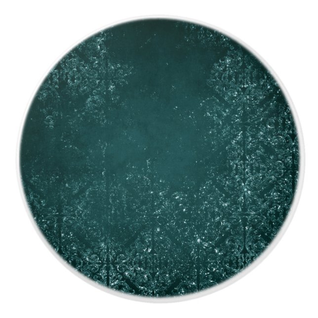 Bouton De Porte En Céramique Glimmery Turquoise Grunge | Riche verre vert foncé (Devant)