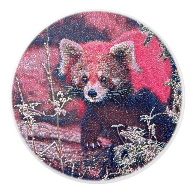 Bouton De Porte En Céramique GlitzyAnimal_RedPanda_005 (Devant)