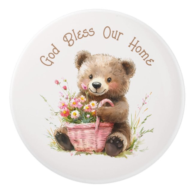 Bouton De Porte En Céramique God Bless Our Home Cute Teddy Bear  (Devant)