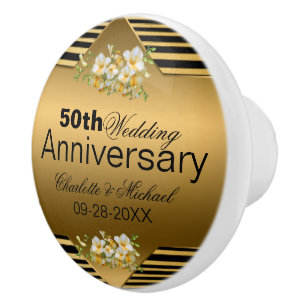 Bouton De Porte En Céramique Gold 50th Wedding Anniversary