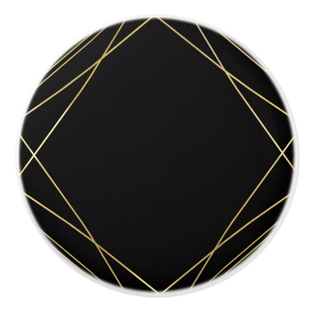 Bouton De Porte En Céramique Gold & Black Elegant Moderne Géométrique Déco (Devant)