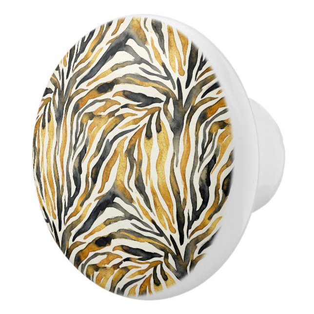 Bouton De Porte En Céramique Gold Black Zebra Print Pattern (Droite)