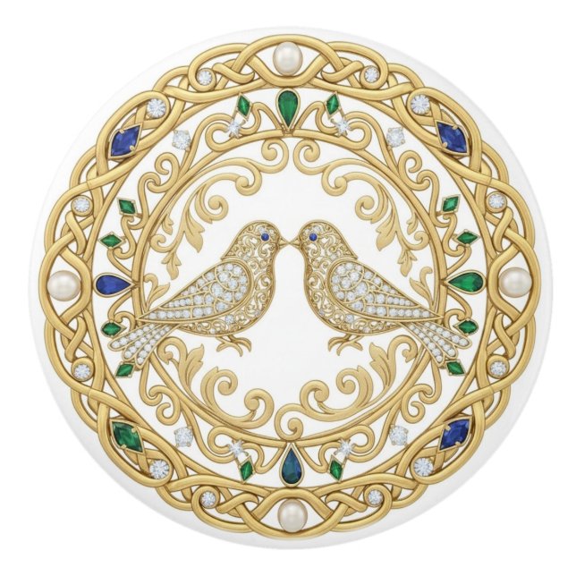 Bouton De Porte En Céramique Gold Crystal Birds faux 2D graphic gemstones (Devant)