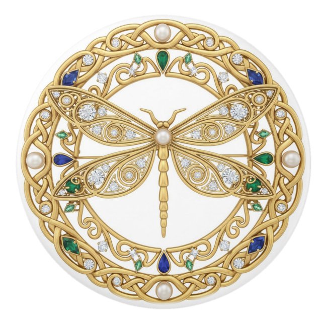 Bouton De Porte En Céramique Gold Crystal Dragonfly faux 2D graphic gemstones (Devant)