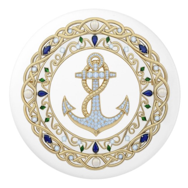 Bouton De Porte En Céramique Gold Crystal Nautical Anchor Diamond 2DGraphic (Devant)