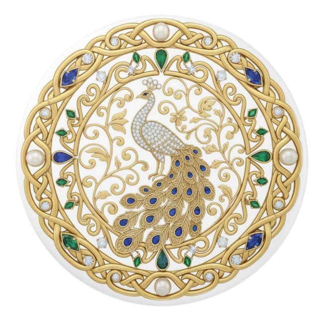 Bouton De Porte En Céramique Gold Crystal Peacock Bird 2D graphic gemstones (Devant)