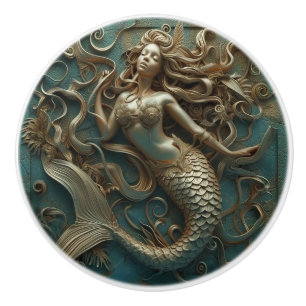 Bouton De Porte En Céramique Gold Mermaid Luxury Marine