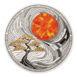 Bouton De Porte En Céramique Golden Bonsai Sunrise Mosaic