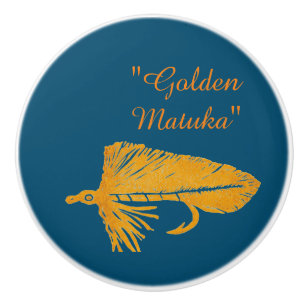 Bouton De Porte En Céramique Golden Matuka banderole, pêche à la mouche, art de