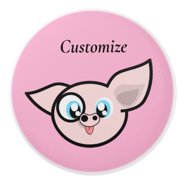 Bouton De Porte En Céramique Goofy Pig souriant Thunder_Cove (Devant)