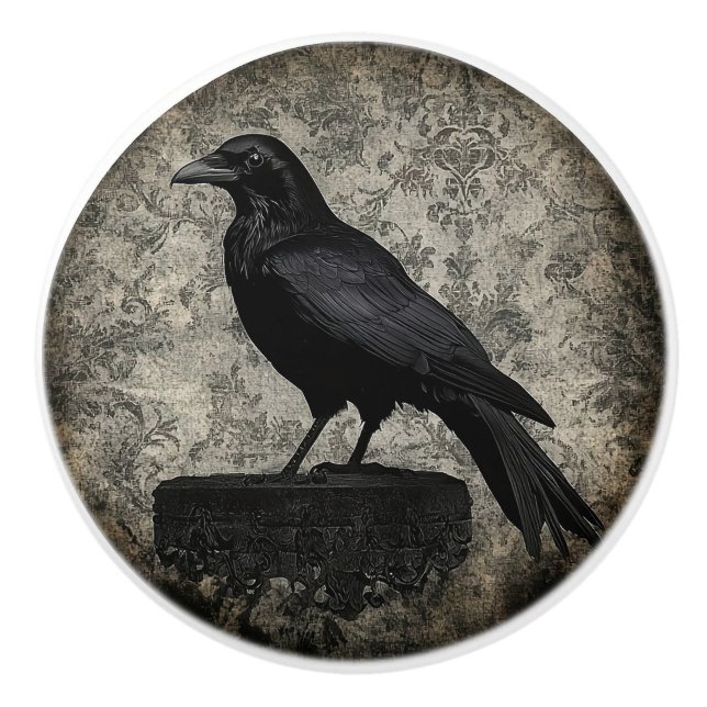 Bouton De Porte En Céramique Gothic Raven Design (Devant)