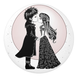 Bouton De Porte En Céramique Gothique Emo Enfants Kiss Valentine's Day