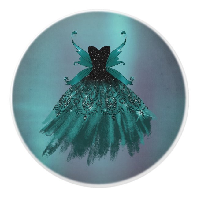 Bouton De Porte En Céramique Gothique Fairy Turquoise Gown | Fleur verte profon (Devant)