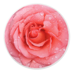 Bouton De Porte En Céramique Gouttes d'eau de rose rouge romantique
