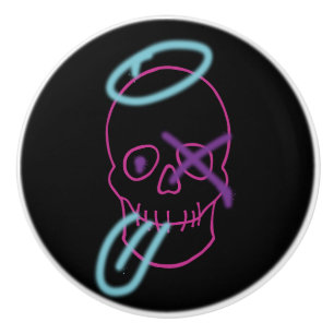 Bouton De Porte En Céramique Graffiti de crâne - Rose, Violet, Bleu et Noir