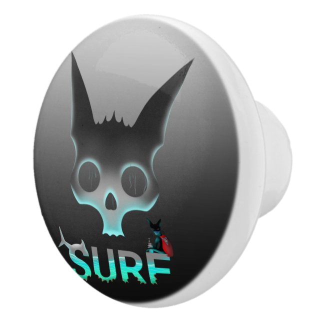 Bouton De Porte En Céramique Graffiti Surf crâne chat (Droite)