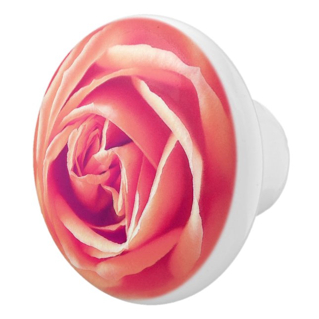 Bouton De Porte En Céramique Grand Rose orange corail (Droite)