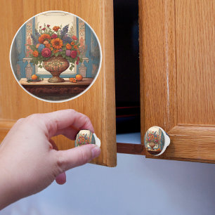 Bouton De Porte En Céramique Grand vase à fleurs victorien sur table