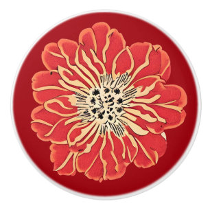 Bouton De Porte En Céramique Grande fleur Art Nouveau rouge 