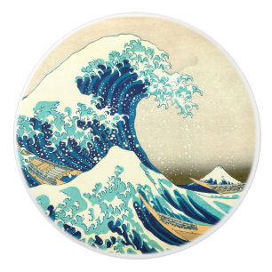 Bouton De Porte En Céramique Grande vague de Kangawa par Hokusai