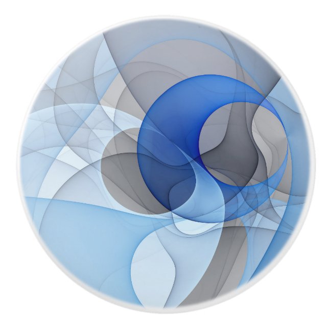 Bouton De Porte En Céramique Graphique d'art fractal gris bleu Abstrait moderne (Devant)