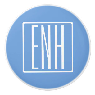 Bouton De Porte En Céramique Gras moderne 3 initiales Monogramme   Bleu doux