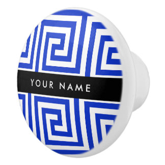 Bouton De Porte En Céramique Grec Meander Key Blue, Votre Nom, Personnaliser