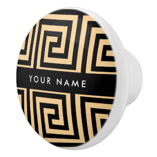 Bouton De Porte En Céramique Grec Meander Key Brown, Votre Nom, Personnaliser