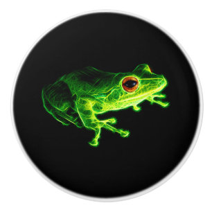 Bouton De Porte En Céramique Grenouille arboricole électrique vert néon - Descr