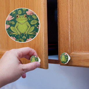 Bouton De Porte En Céramique Grenouille dans les fleurs