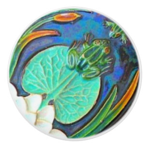 Bouton De Porte En Céramique Grenouilles Art nouveau et tapis de lys Azulejos v