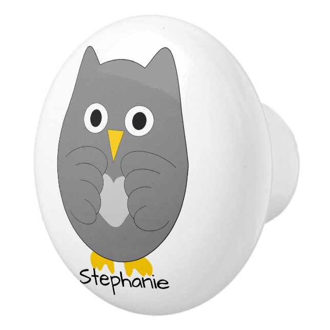 Bouton De Porte En Céramique Grey Owl Design Personalised (Droite)