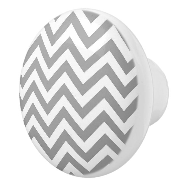 Bouton De Porte En Céramique Gris foncé Blanc Grand Motif Chevron ZigZag (Droite)
