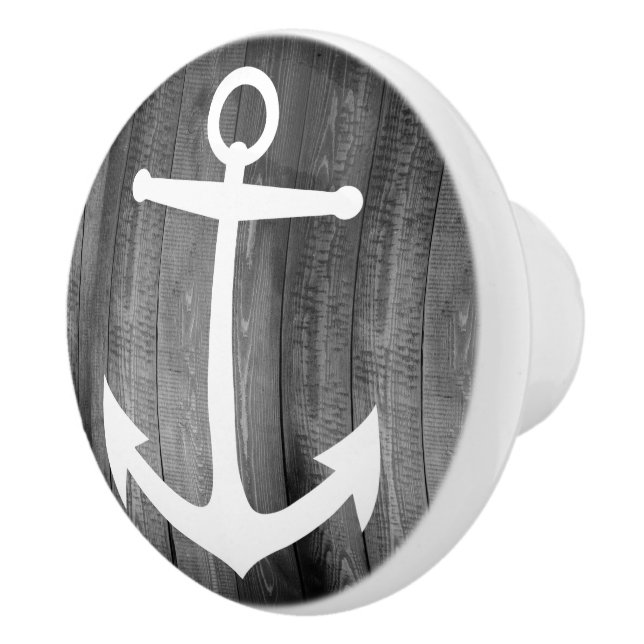 Bouton De Porte En Céramique Gris rustique Gris Bois Planes Blanc Ancre nautiqu (Droite)