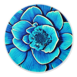 Bouton De Porte En Céramique Grosse floraison de Camellia Bleue