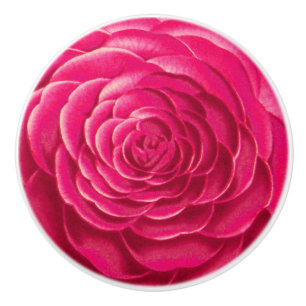 Bouton De Porte En Céramique Grosse floraison de Camellia, rose de Fuchsia