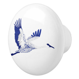 Bouton De Porte En Céramique Grues bleues et blanches