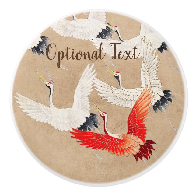 Bouton De Porte En Céramique Grues volantes japonaises (Devant)