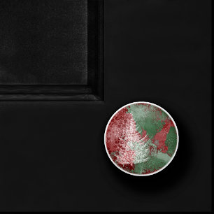 Bouton De Porte En Céramique Grunge de Noël Arbre XMas vert et blanc rouge