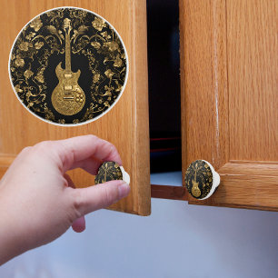Bouton De Porte En Céramique Guitare électrique dorée élégante sur fond noir