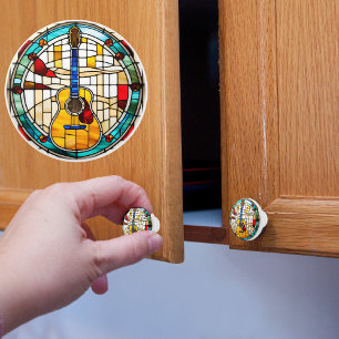 Bouton De Porte En Céramique Guitare Faux Verre Tiré
