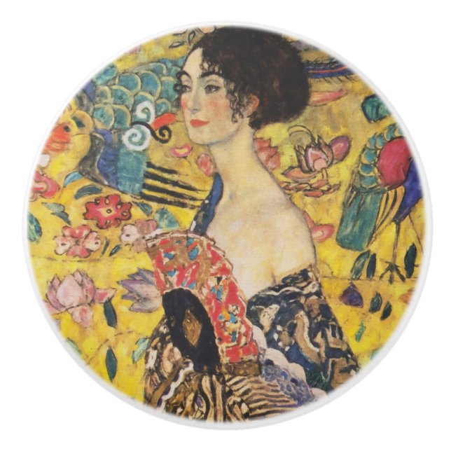 Bouton De Porte En Céramique Gustav Klimt Lady With Fan Art Nouveau Painting (Devant)